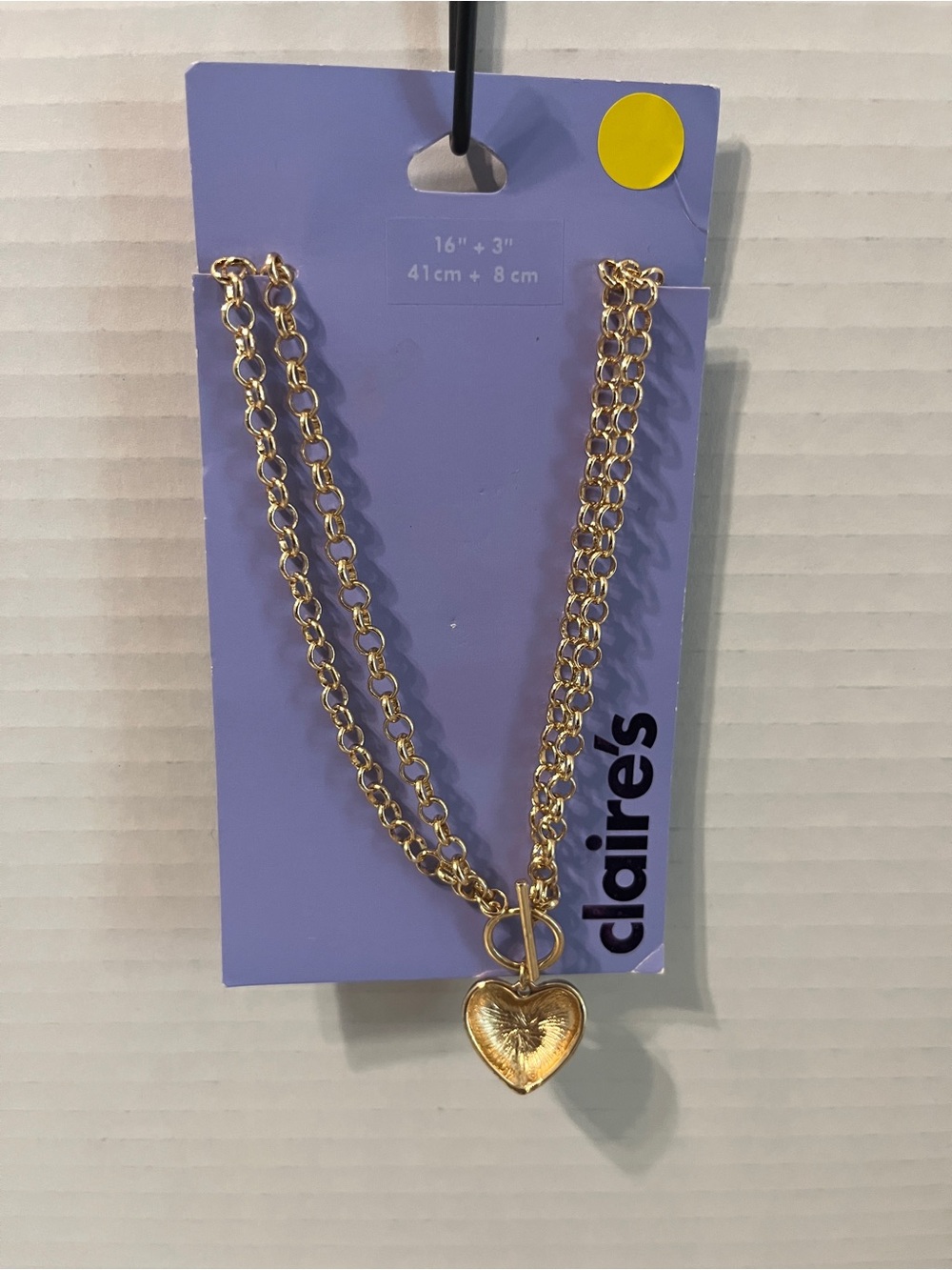 Claire's Gold Double Chain Necklace with Textured Heart Charm